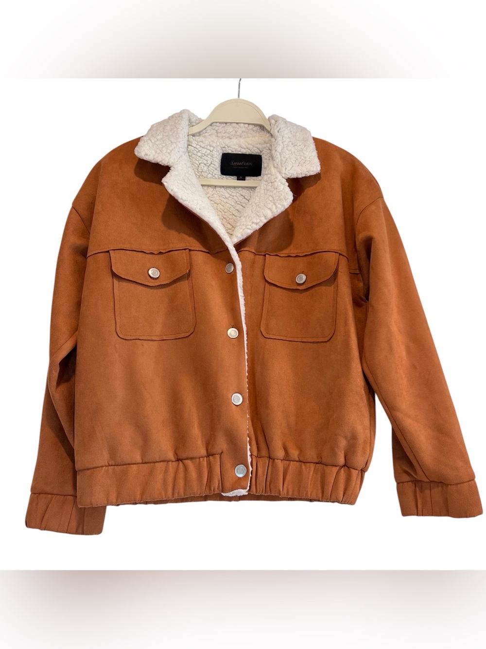 Sweet Rain Women's Faux Suede Sherpa Lined Jacket Rust Brown Size S Button Front